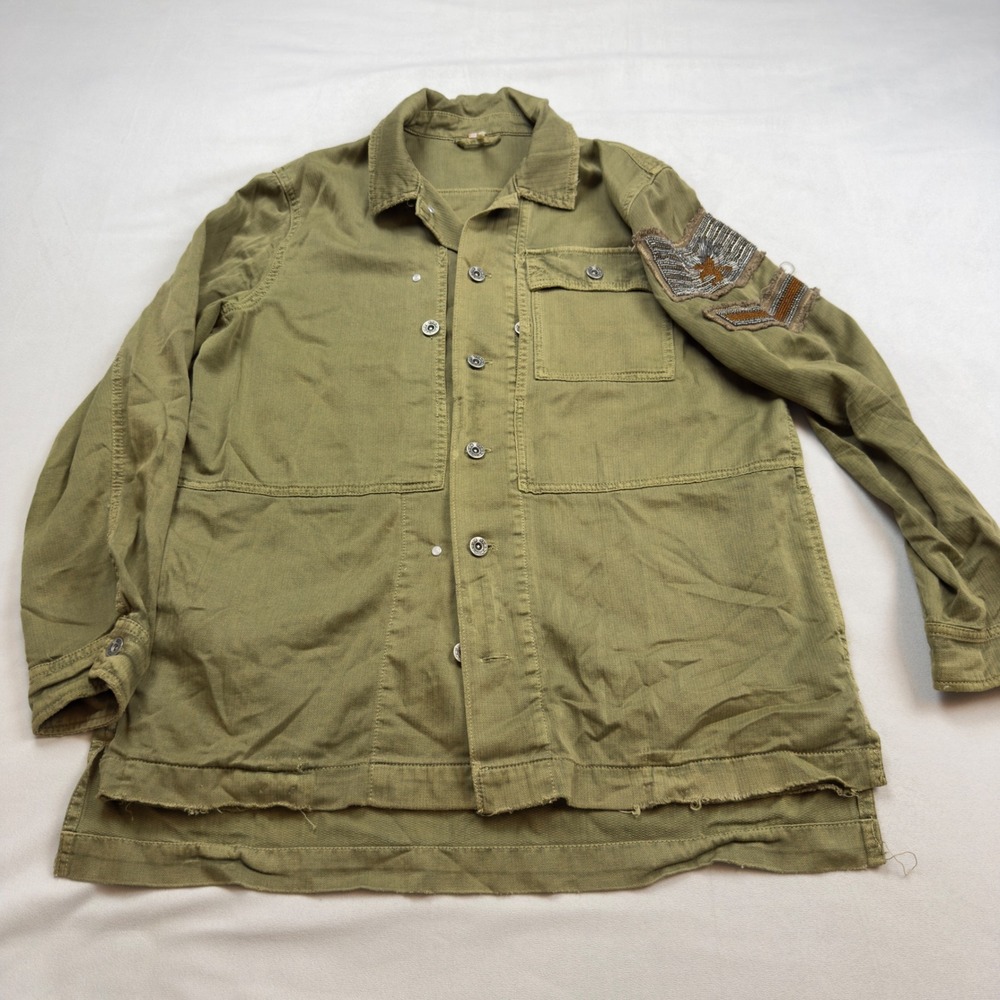 Free People Embellished Military Style‎ Utility Jacket Beaded Patch Small Petite